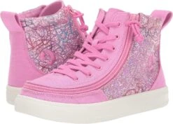 BILLY Footwear Kids Classic Lace High Sneakers For Toddler, Little, And Big Kids - Canvas Upper With Zipper Closure, Cushioned Footbed, And Rubber OutsolePink Print 7 Big Kid M